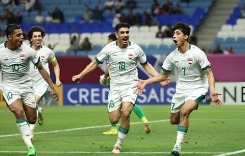 Các cầu thủ U23 Iraq ăn mừng bàn thắng trước tuyển U23 Việt Nam ở bán kết 