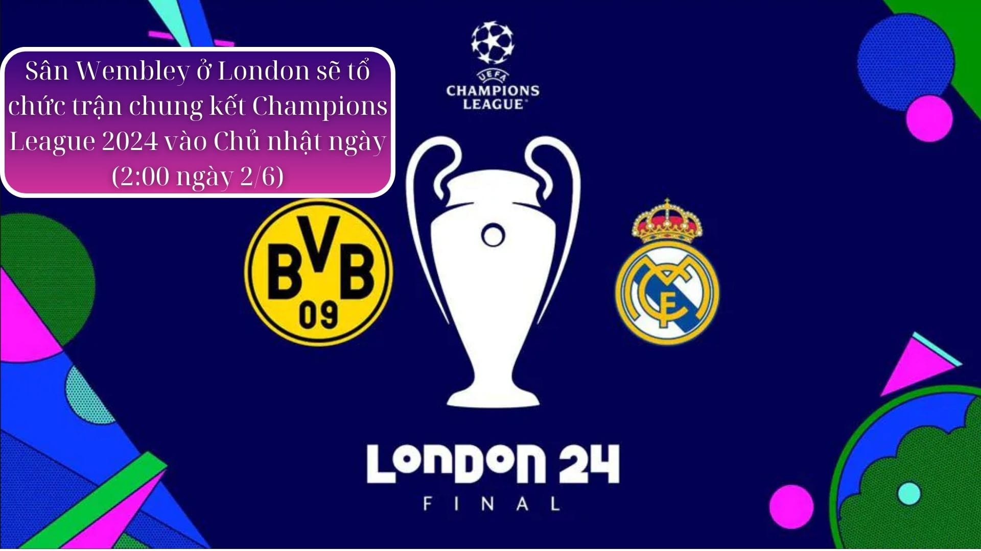 Chung kết UEFA Champions League 2024 sẽ diễn ra trên sân Wembley Luân Đôn
